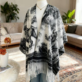 Ethnic Style Watercolor Shawl Women Fringe Cape_Cwocasl00072