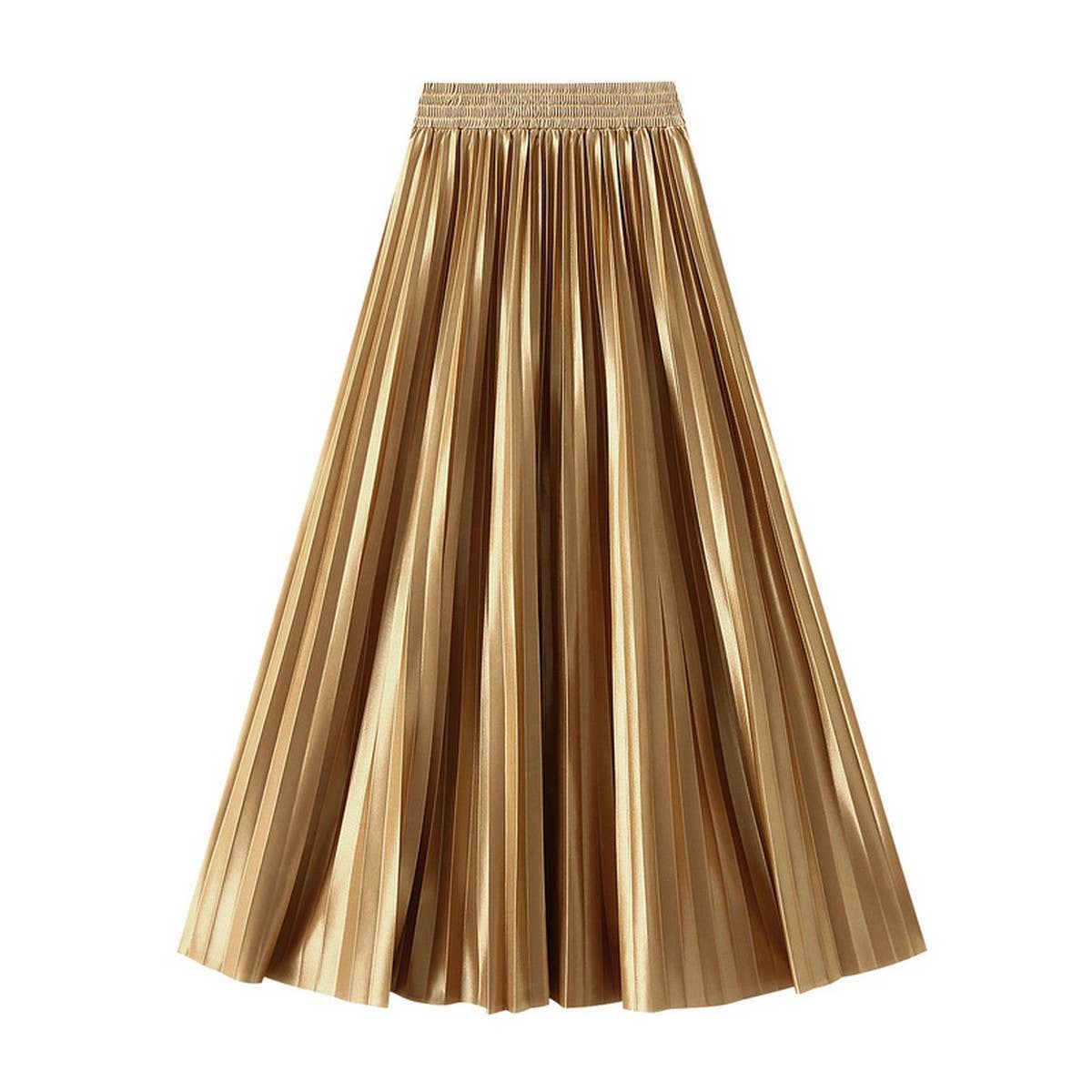 SLIMMING SHINY HIGH WAIST PLEATED MIDI SKIRT_CWBMS0329