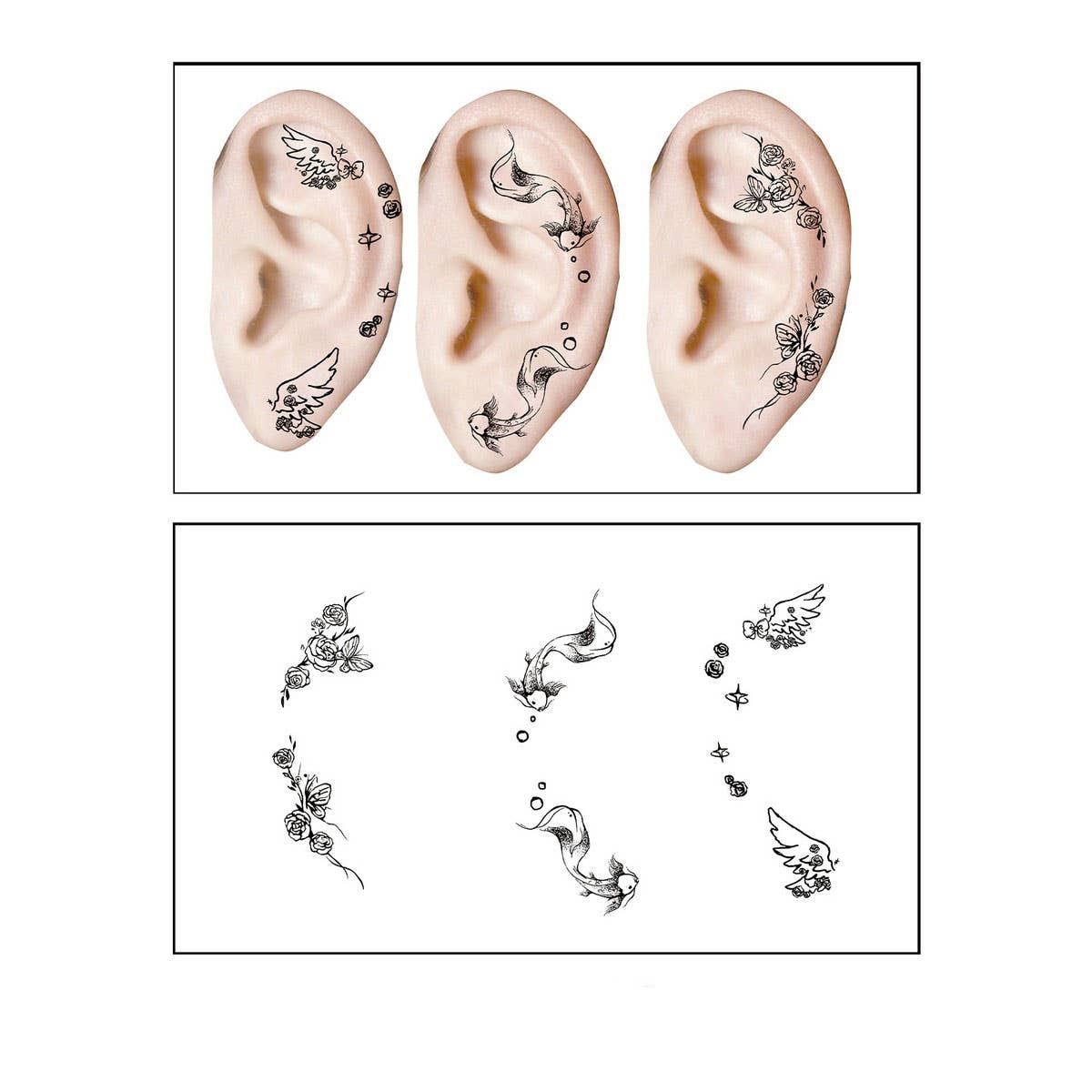 Waterproof Ear Tattoos Cute Cartoon Set_Cwmm8395