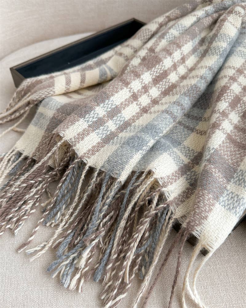 PLAID CASHMERE LIKE SCARF WITH FRINGE FOR WINTER_CWASC1443
