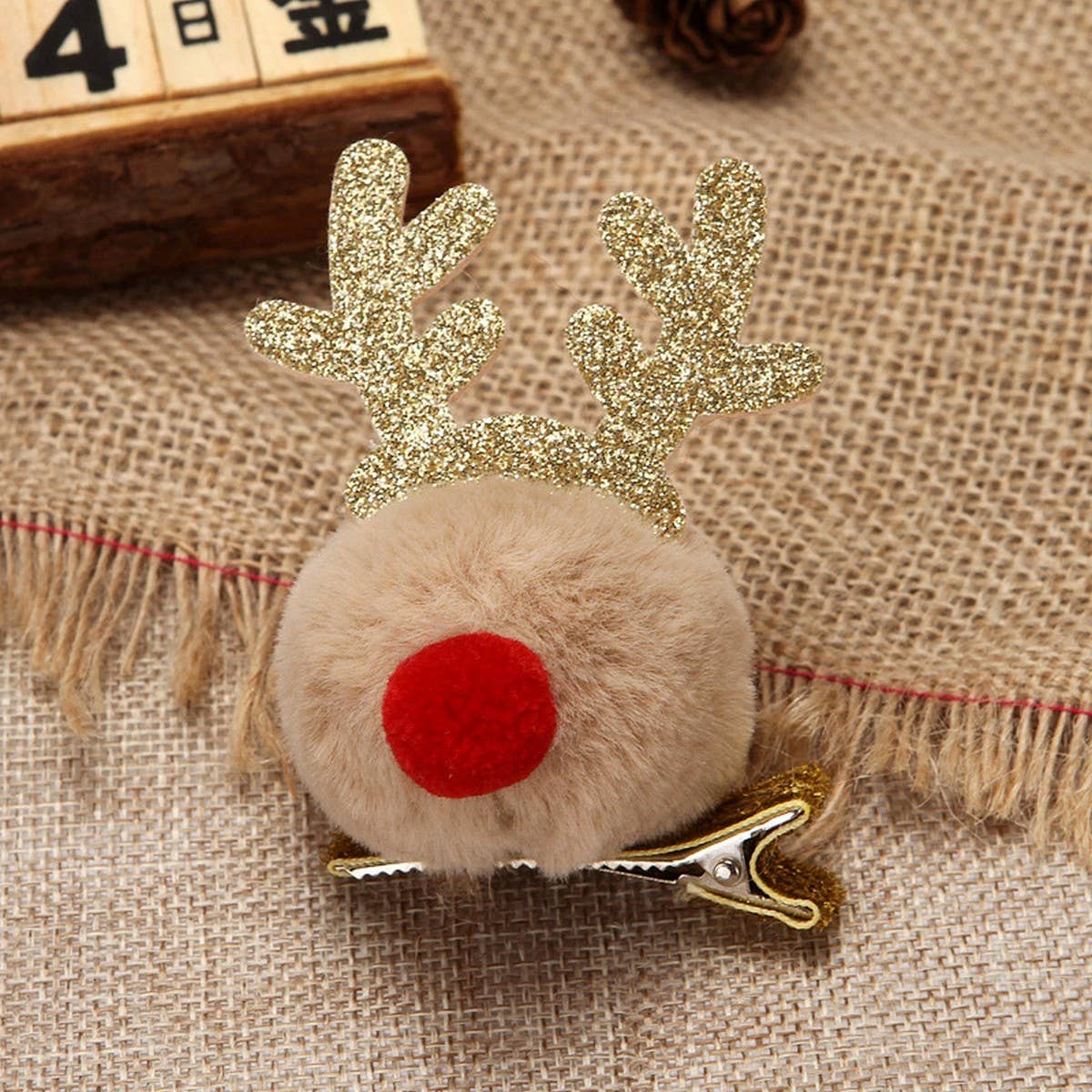 CHRISTMAS CARTOON FUR BALL ELK HAIRPIN HEADDRESS_CWAHA3419