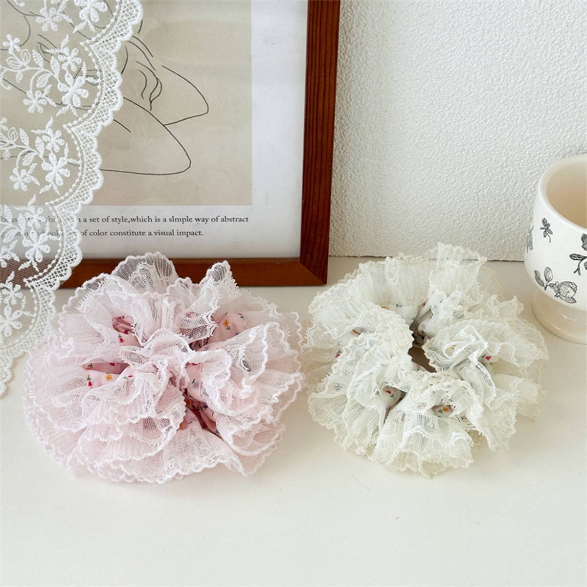 Colorful Floral Ruffled Hair Tie Elastic Durable_Cwaha07530