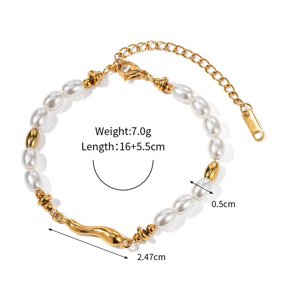 CHIC GOLD PEARL BRACELET WITH STAINLESSSTEEL CHAIN_CWAJE4673