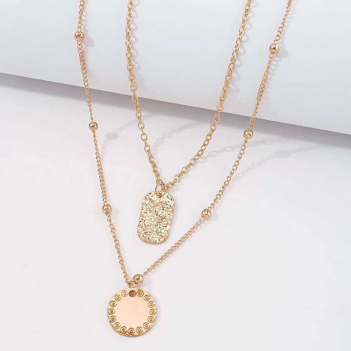 GEOMETRIC RETRO STYLE DOUBLE LAYER NECKLACE_CWAJE1999