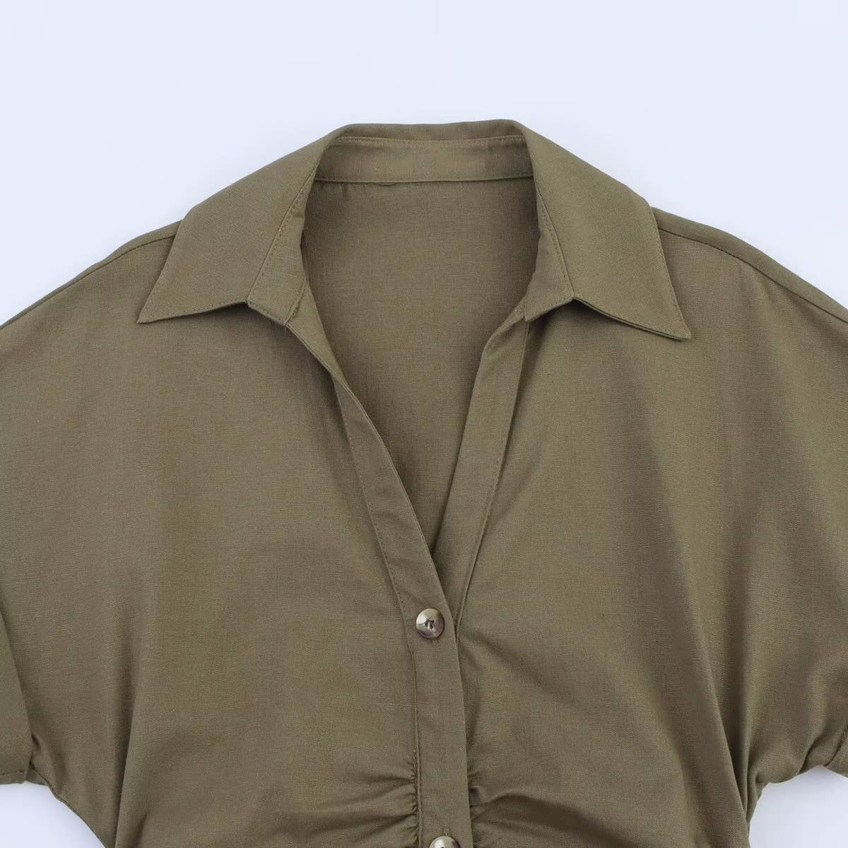 LINEN COLLARED SHORT SLEEVE MIDI DRESS FOR WOMEN_CWDMD5785