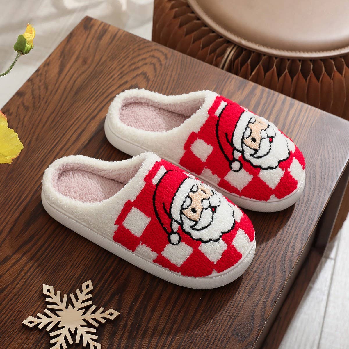 CHRISTMAS PLAID SANTA CLAUS COTTON SLIPPERS_CWMM3056