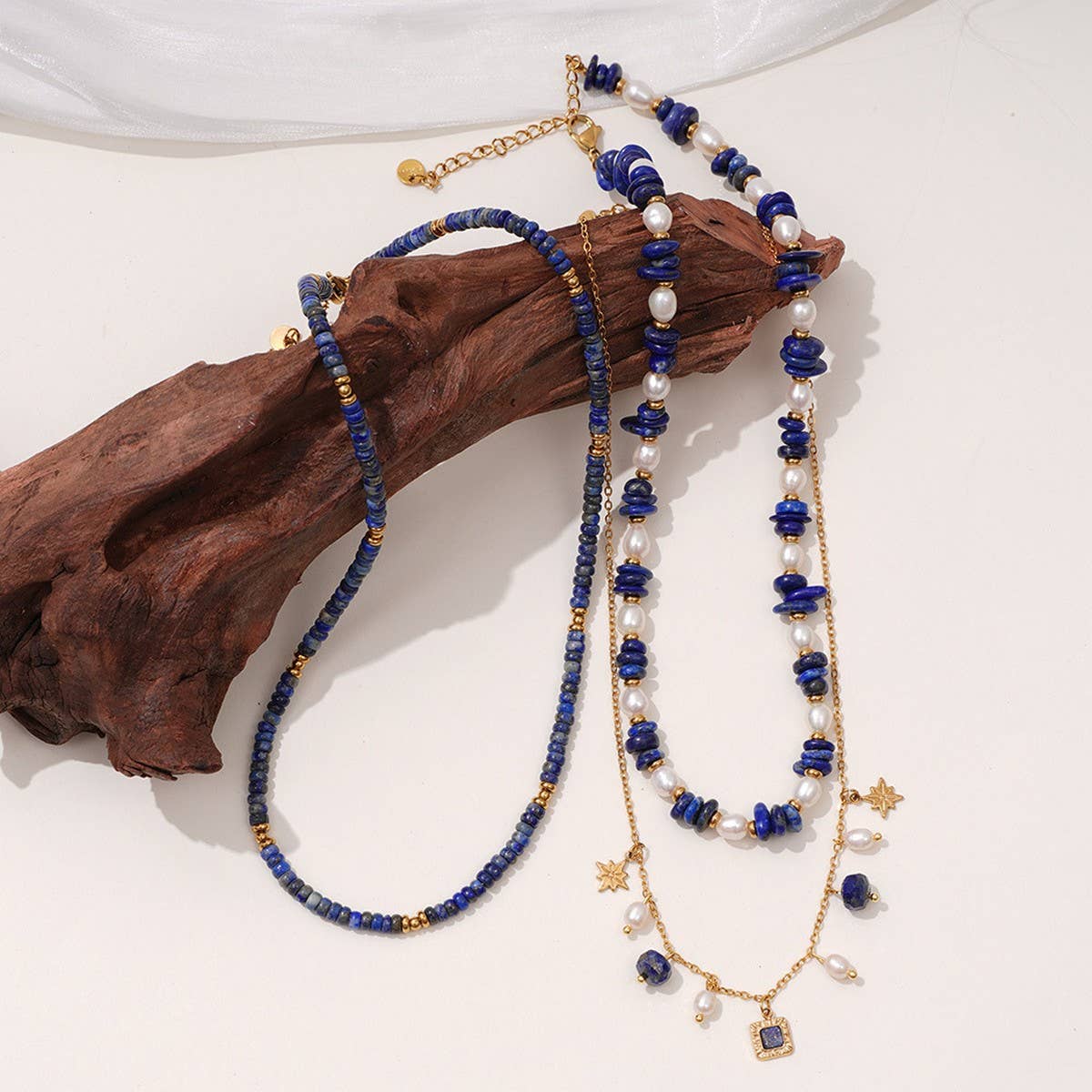 Unique Natural Stone Pearl Necklace Set With Lapis_Cwmm7546