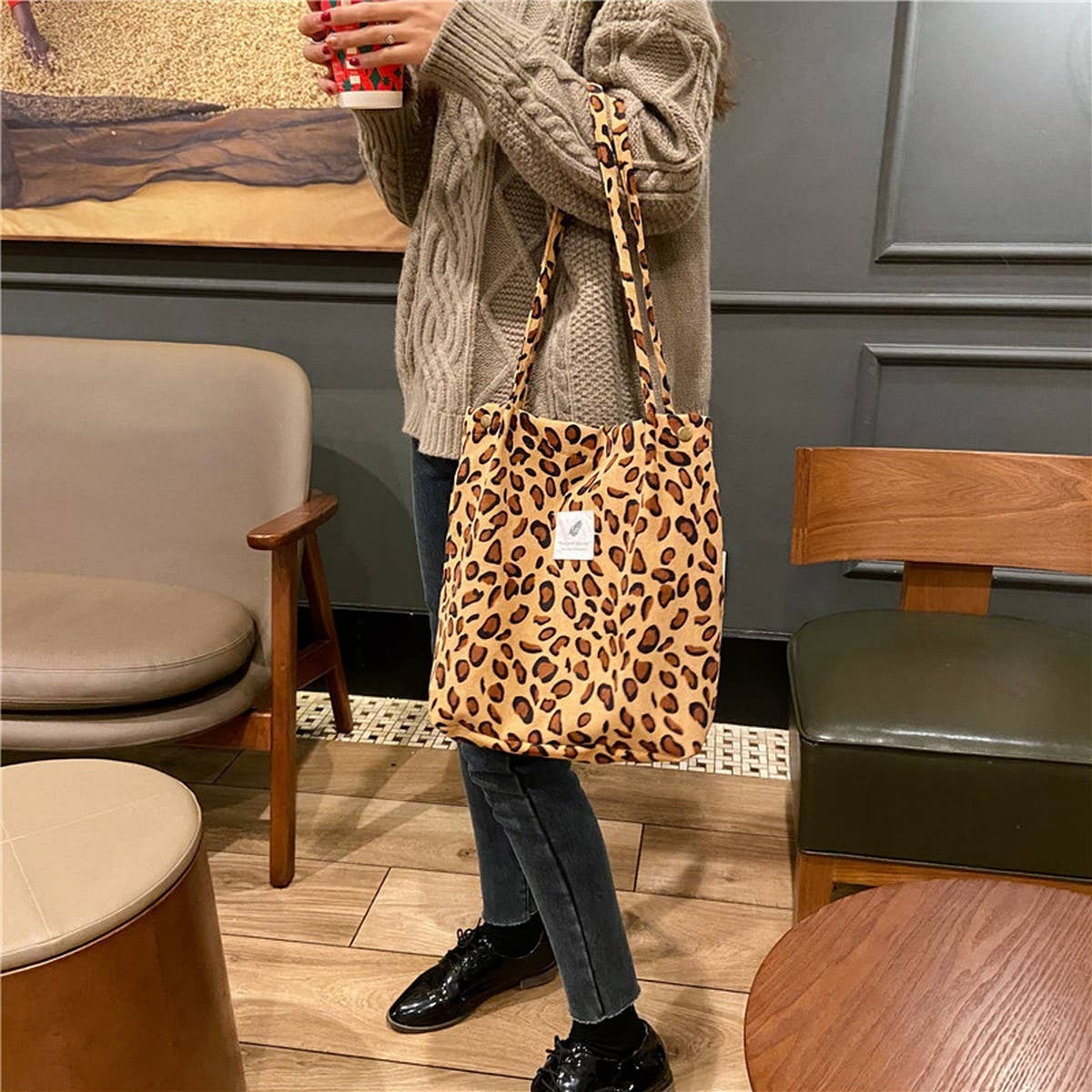 Cwab3899_Corduroy Snap-Button Large-Capacity Shoulder Bag