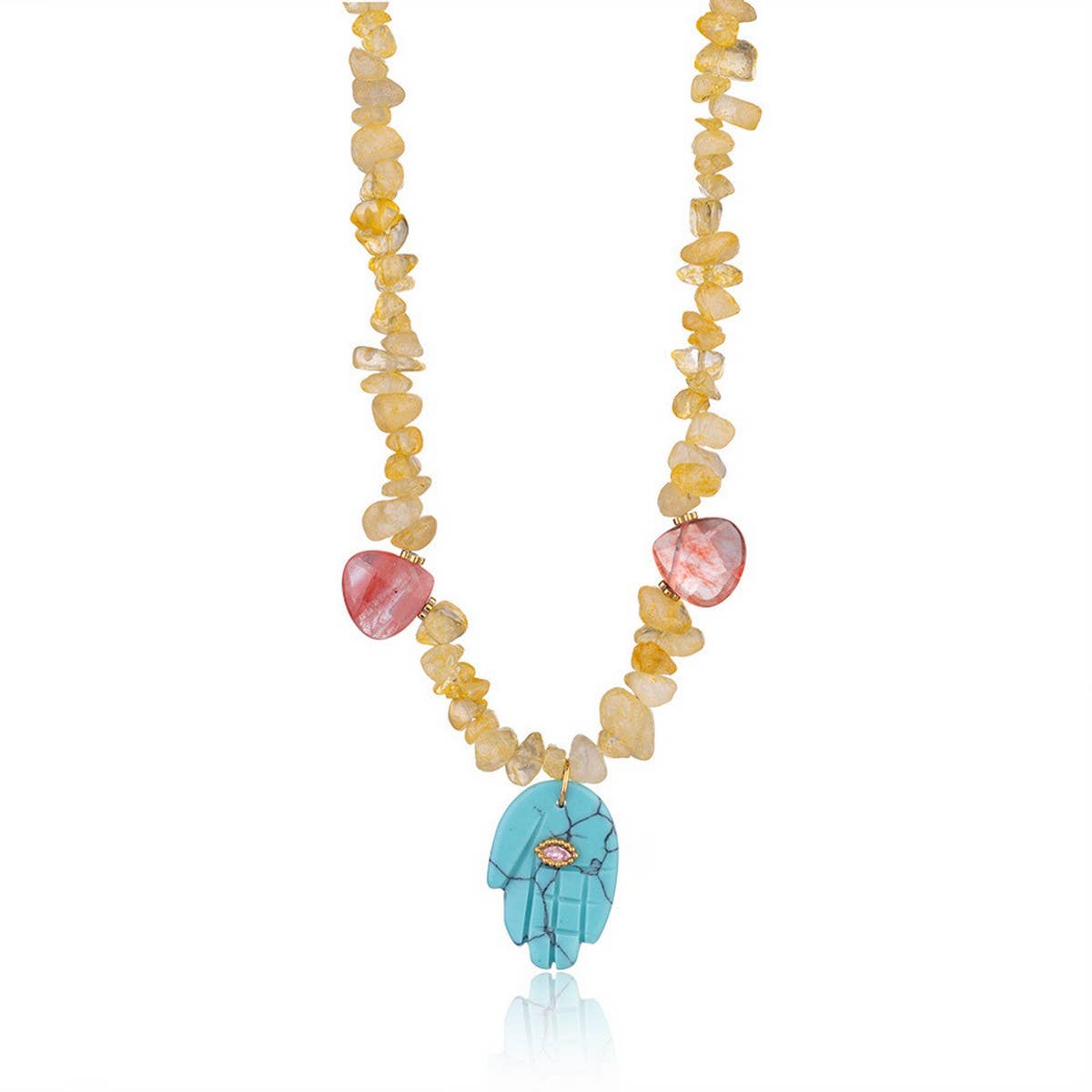 LAPIS TIGER EYE FATIMA HAND BEADED NECKLACE_CWMM7533