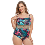 LARGE SIZE PATCHWORK ONE PIECE SWIMSUIT_CWMW0294