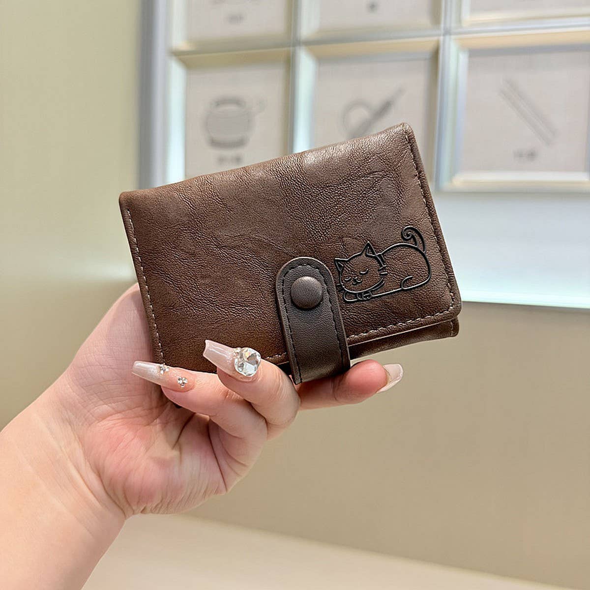 Cute Cat Embossed Mini Trifold Wallet With Snap_Cwab06228