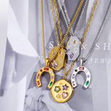 NEW STAINLESS STEEL U SHAPED ZIRCONIA NECKLACE_CWMM3824