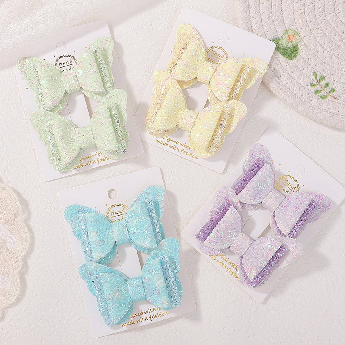 CUTE CARTOON GLITTER BOW HAIR CLIP SET_CWAHA6730