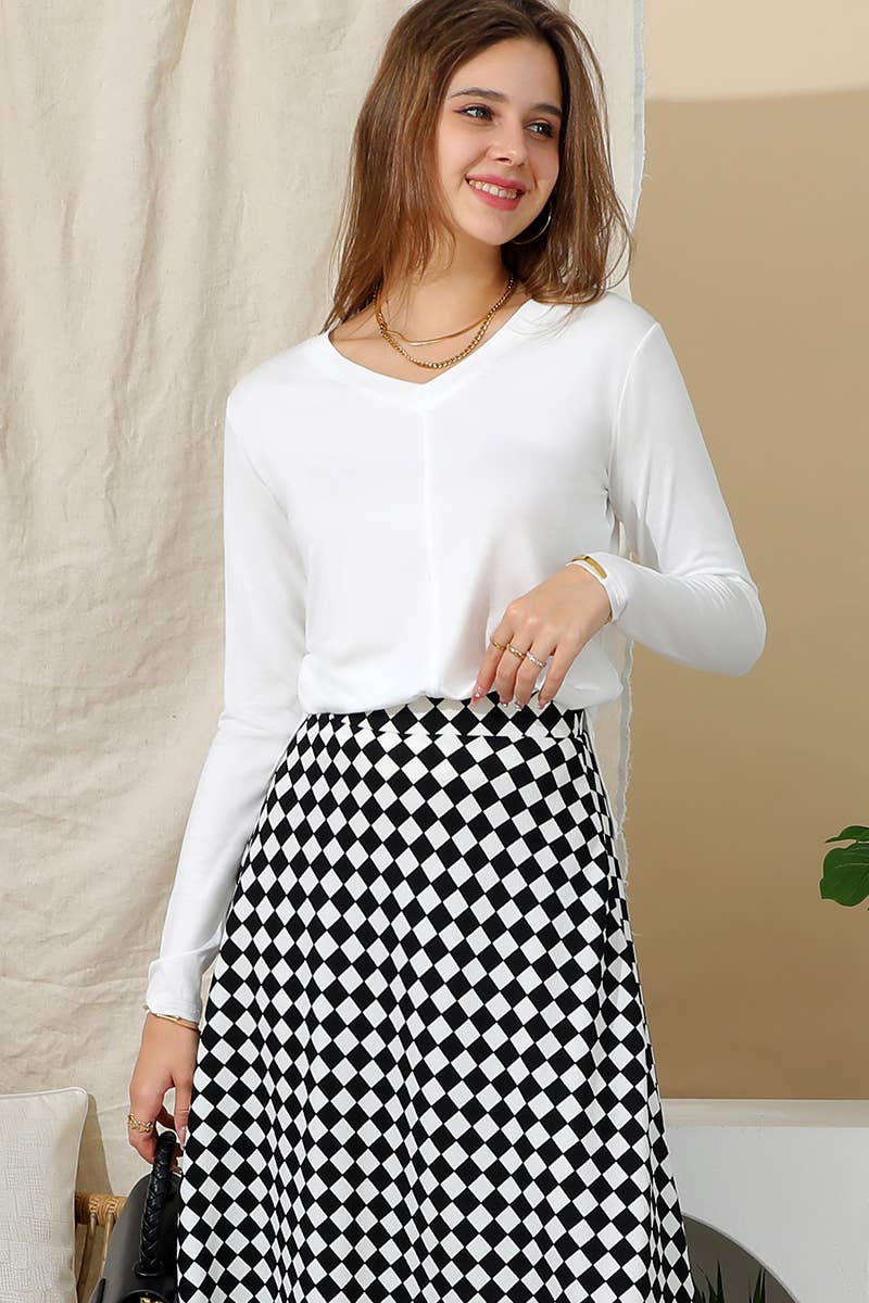 Solid V Neck Long Sleeved Shirt_Cwttl1434