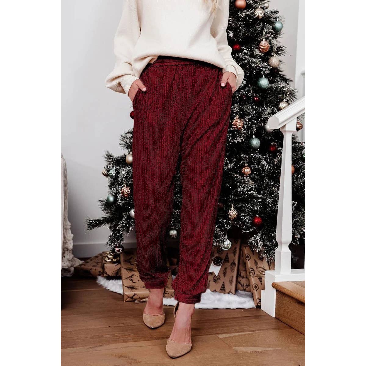 Thin Elastic Leg Sequin Basic Womens Pants