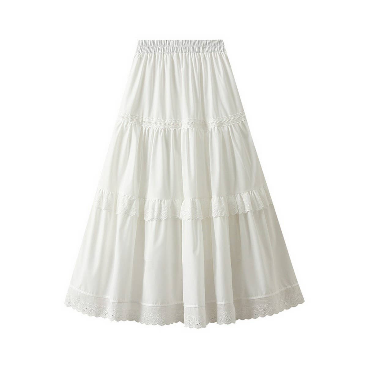 LACE TRIM HIGH WAIST MIDI CAKE SKIRT_CWBMS0335
