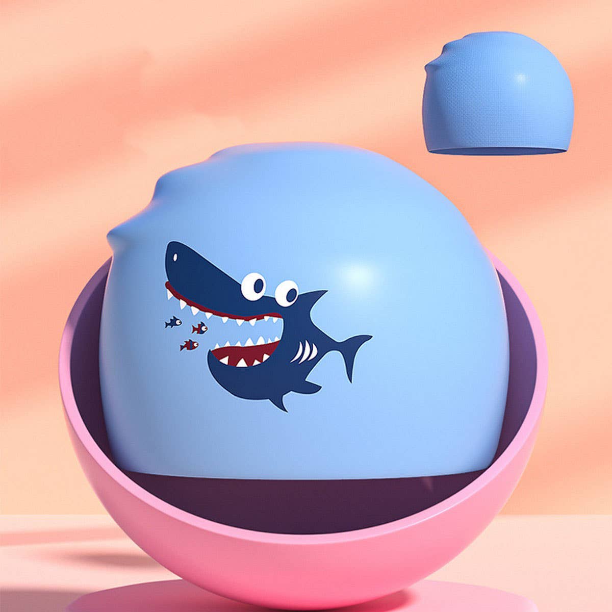 BOYS SILICONE SWIM CAP CUTE SHARK PRINT_CWMM6784