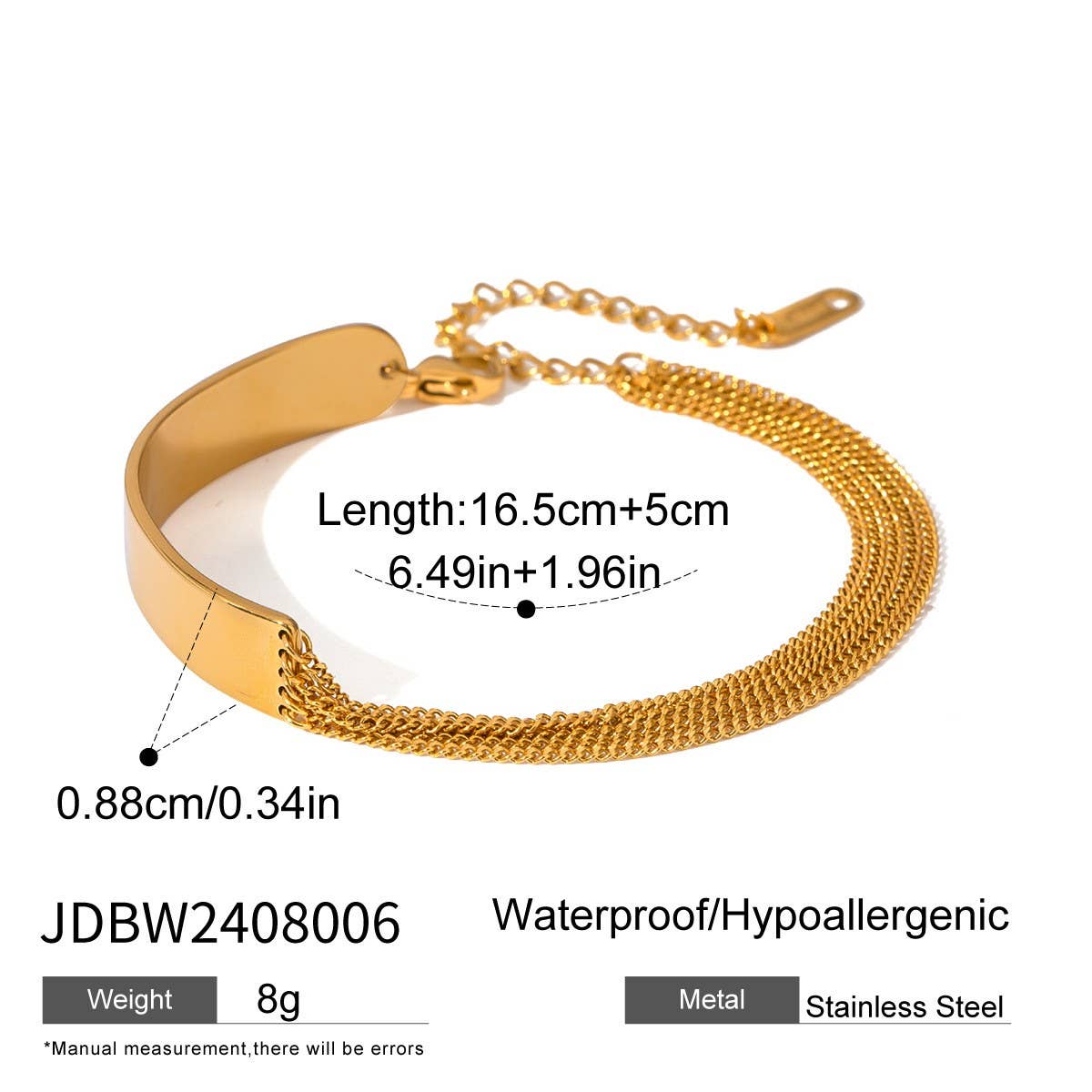 18K GOLD FIVE LAYER CHAIN BRACELET NO FADE_CWAJE4707