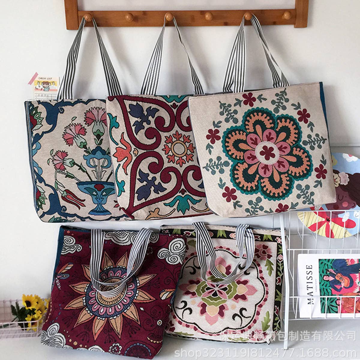 RETRO EMBROIDERED CANVAS SHOULDER BAG TOTE BAG_CWAB1672