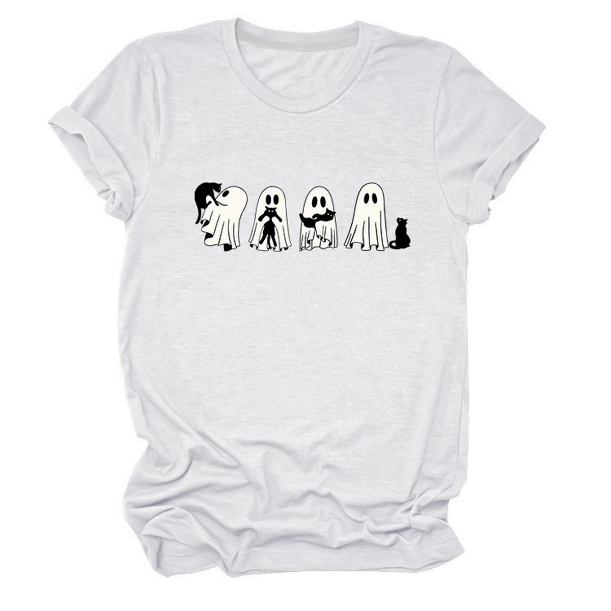 GHOST AND BLACK CAT TEE PLUS SIZE CASUAL TOP_CWTTSL0490