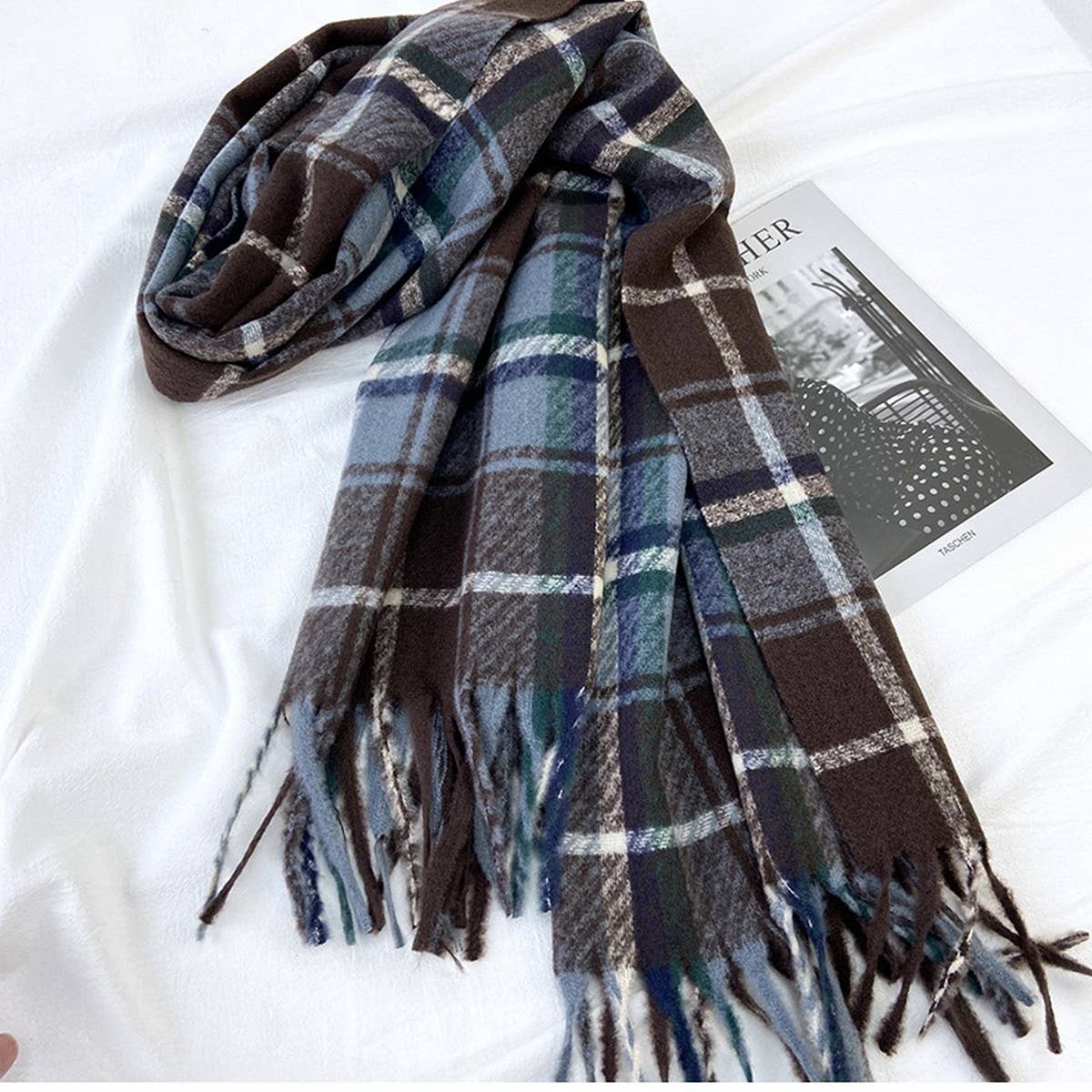 Plaid Thick Scarf Winter Warm Shawl With Tassels_Cwasc1462