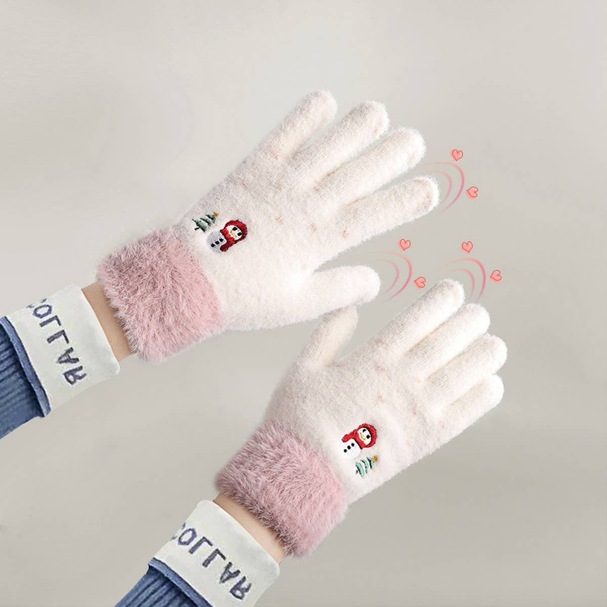 Winter Christmas Faux Mink Knitted Gloves_Cwag0233