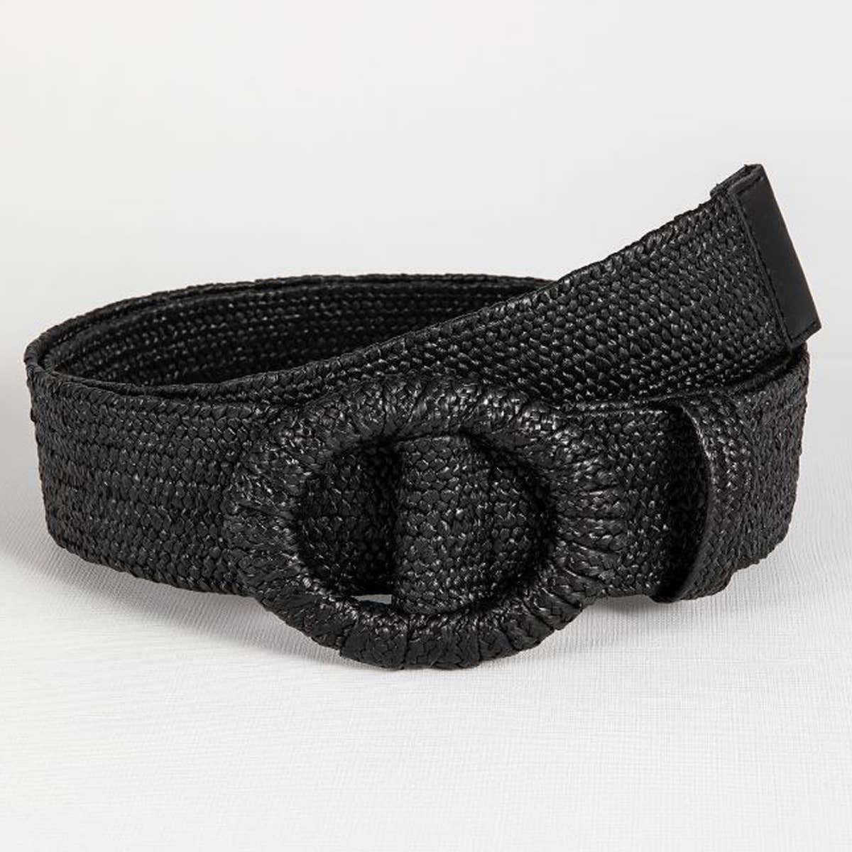 POPULAR ELASTIC ROUND BUCKLE STRAW BELT_CWABE0441