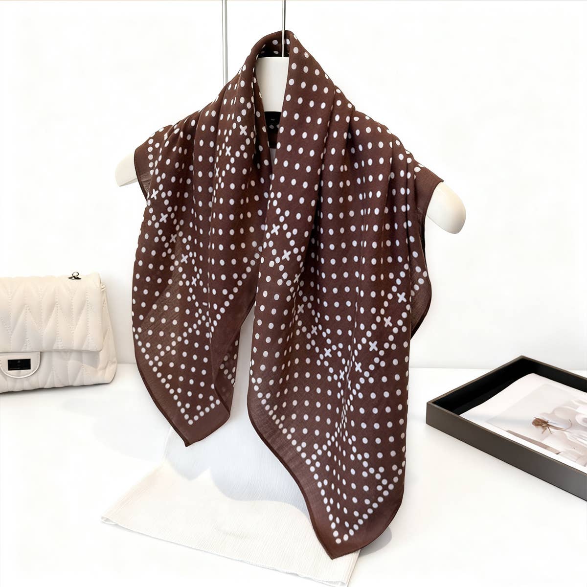 Minimalist Polka Herringbone Linen Feel Scarf_Cwasc03306