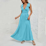 Solid Color V-Neck Dress With Waist Drop