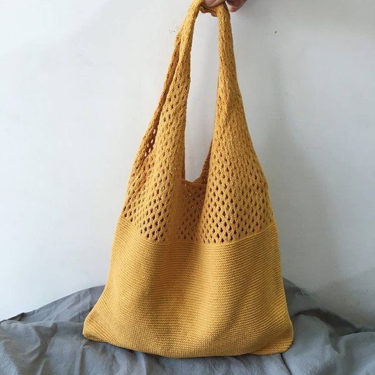 Cwab4568_Hollow Knit Large Capacity Shoulder Tote Bag