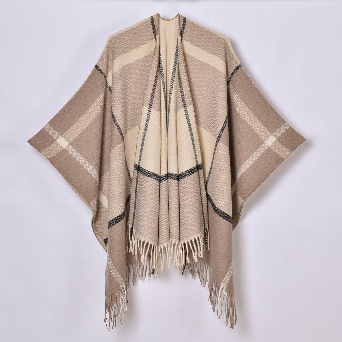 Women Thickened Tassel Pinstripe Shawl Cape_Cwasc0940