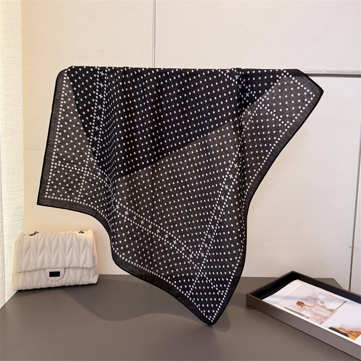 Minimalist Polka Herringbone Linen Feel Scarf_Cwasc03306