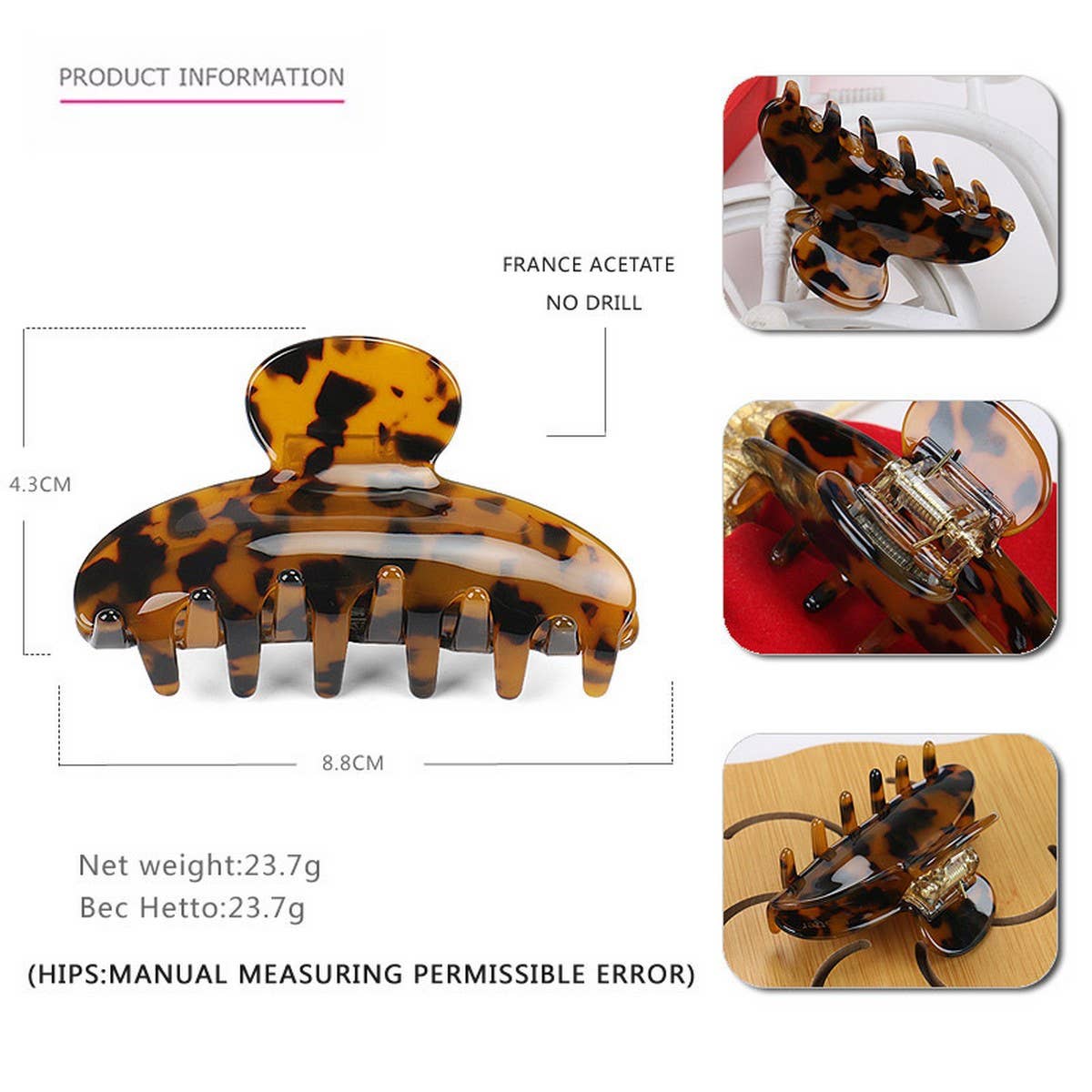 ACETATE HAIR CLIP HAIRPIN HALF TIED SHARK CLIP_CWAHA4251