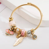 BEADED STEEL BRACELET WITH LEAF BUTTERFLY_CWMM8618