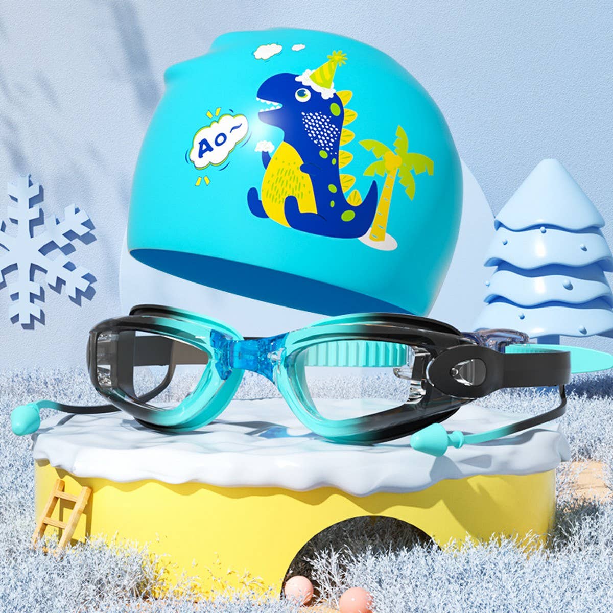 KIDS HD ANTI FOG SWIM GOGGLES CAP CUTE STYLE_CWMM6644