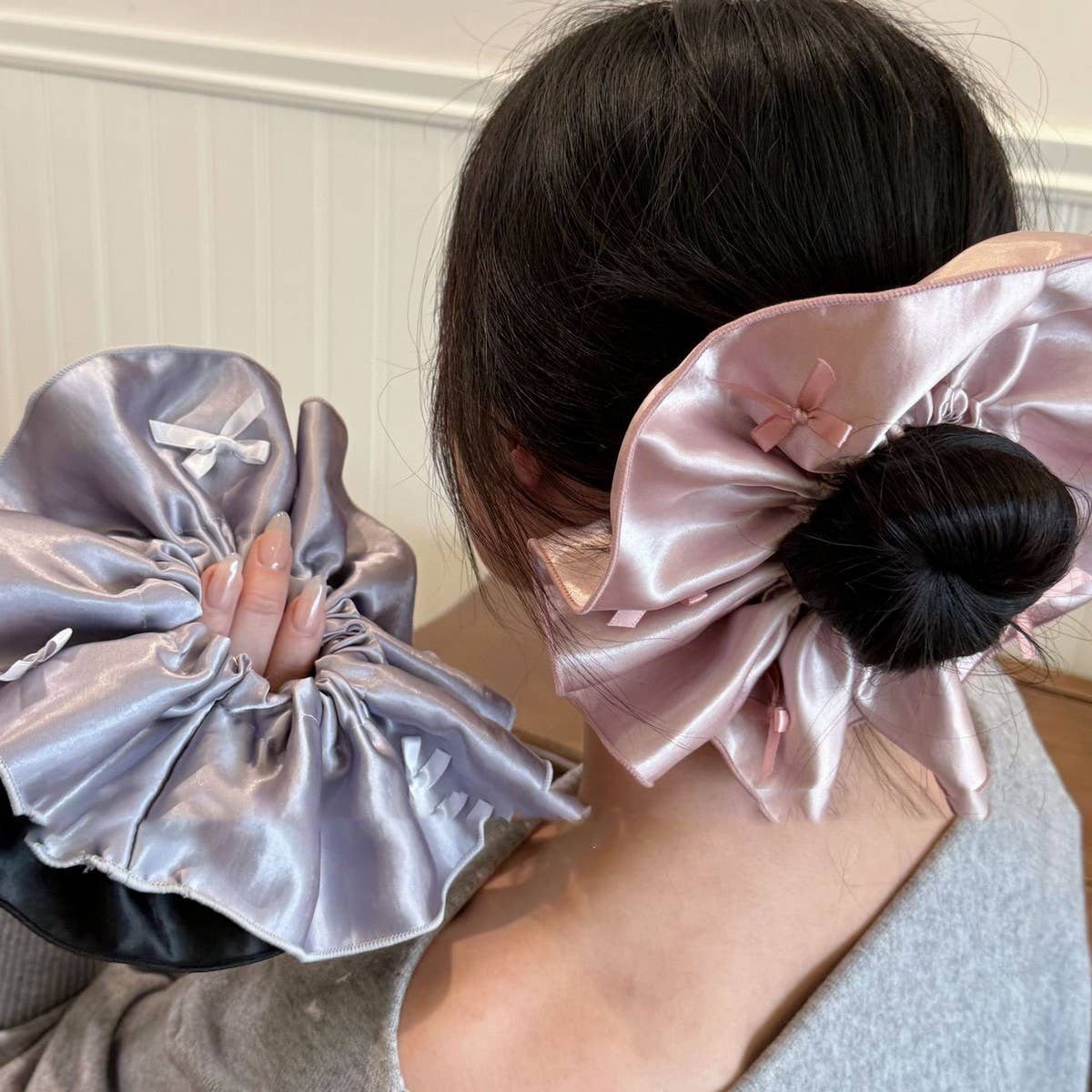 BALLET SATIN BOW SCRUNCHIE ELEGANT HAIR TIE_CWAHA5508