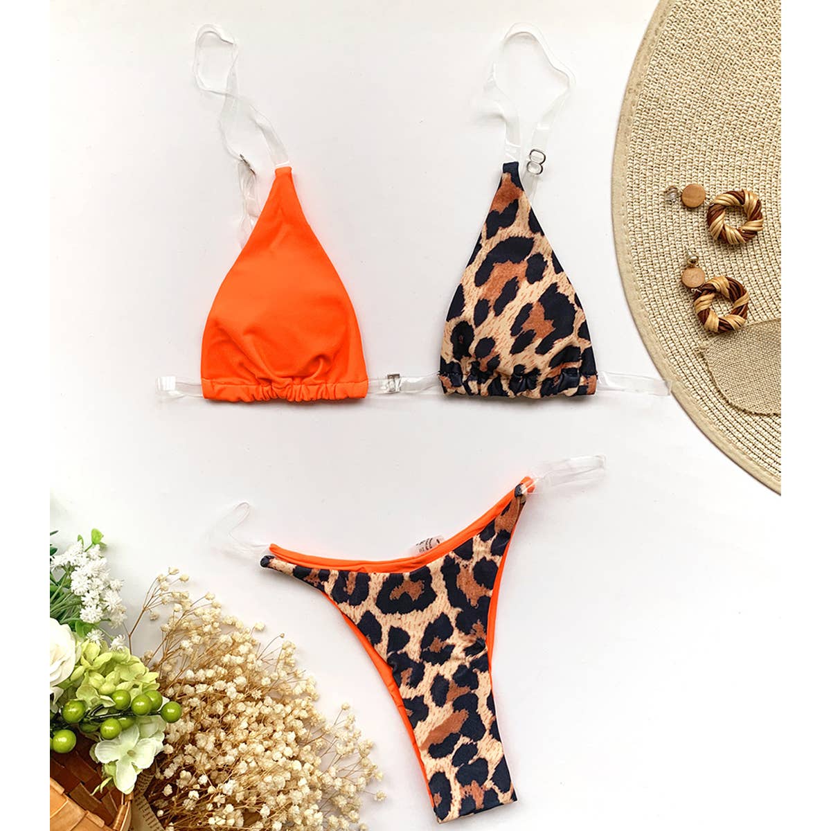 INVISIBLE STRAP LEOPARD PRINT SWIMSUIT_CWMW0327