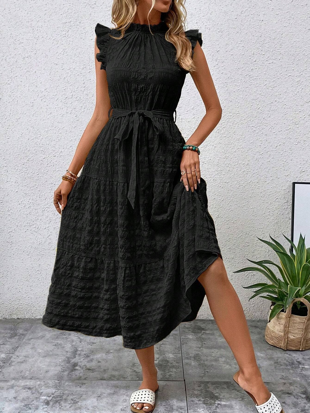 Wooden Ear Edge Texture Dress