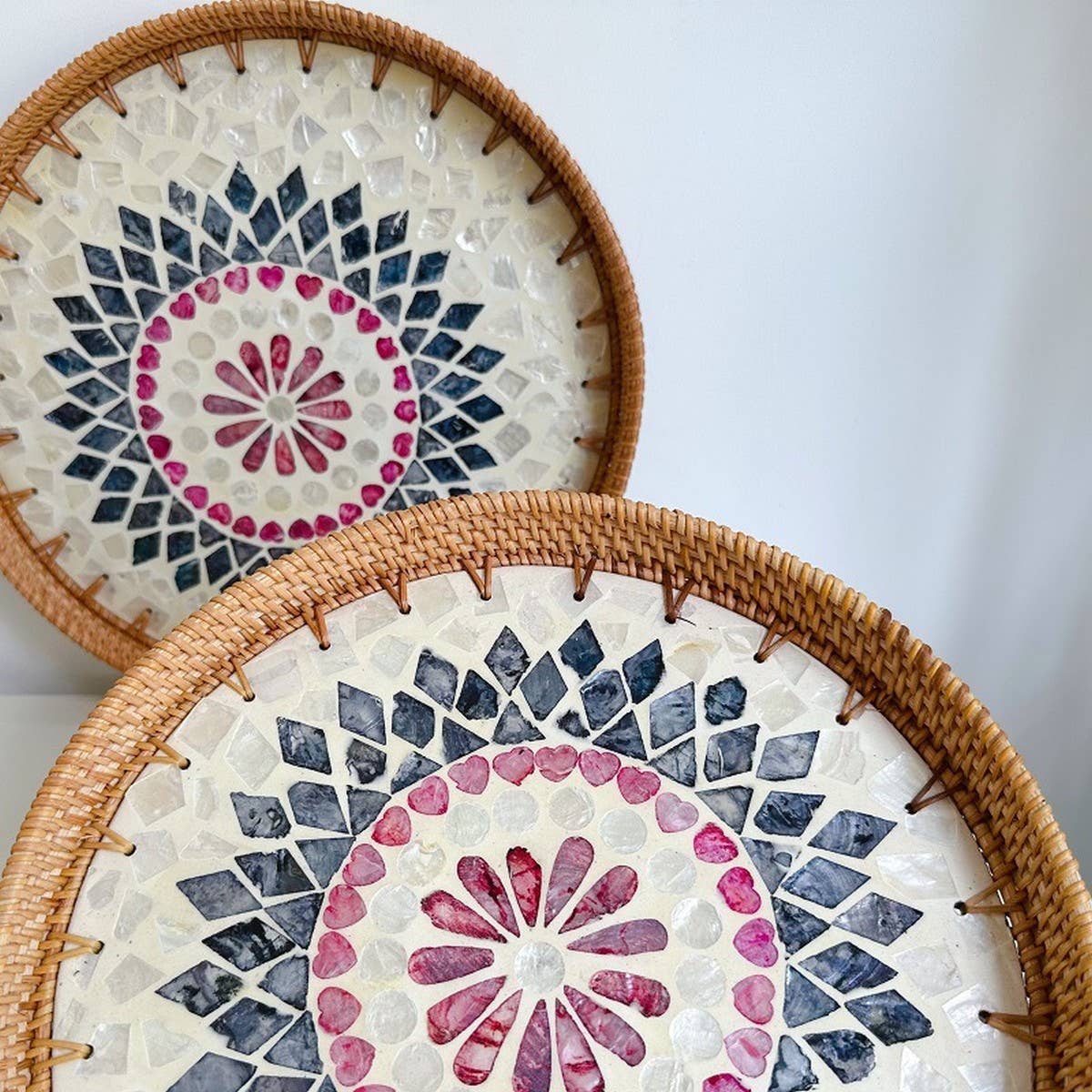 RATTAN SHELL STORAGE BASKET TRAY 2 PIECE SET_CWMM4542