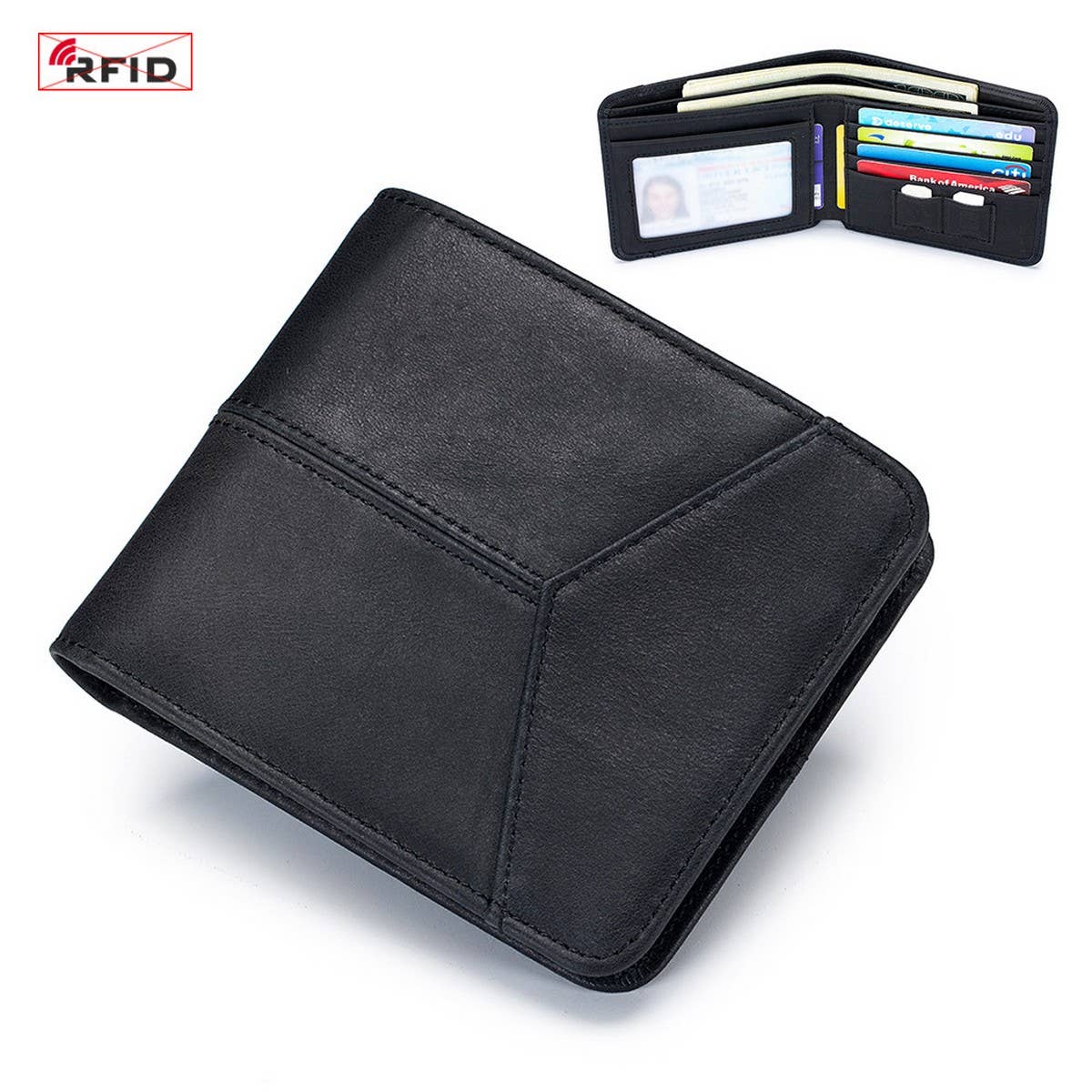 ANTI THEFT BRUSHED COWHIDE SHORT LEATHER WALLET_CWAB3788