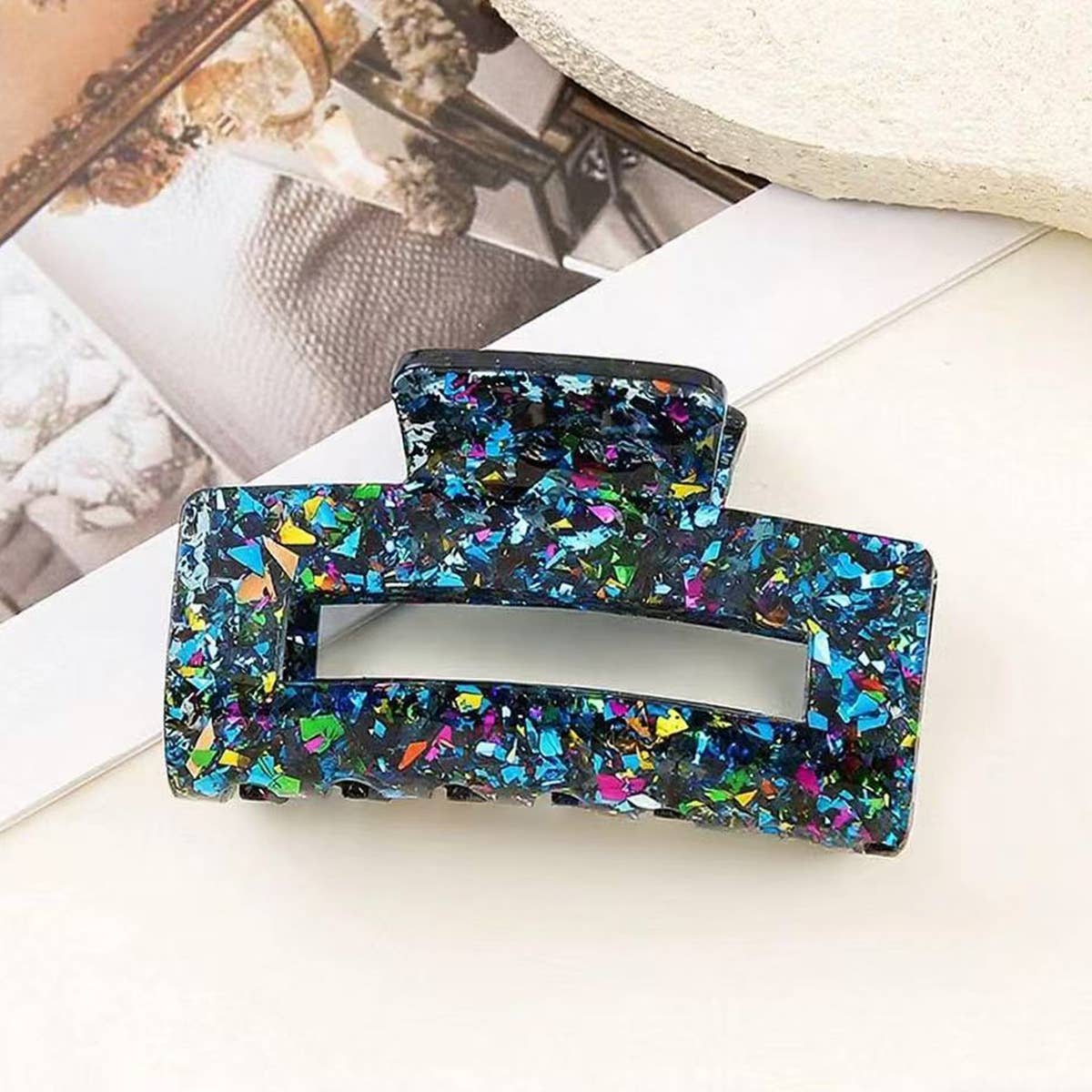 Acrylic Square Sequin Hollow Hair Claw_Cwaha07291