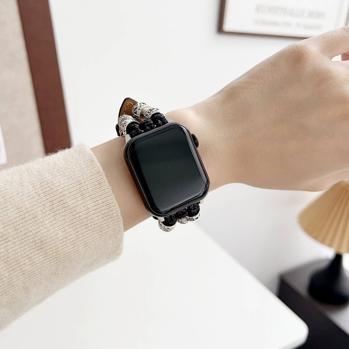 IWATCH9 1 TIBETAN SILVER DENIM LEATHER STRAP_CWWW0069