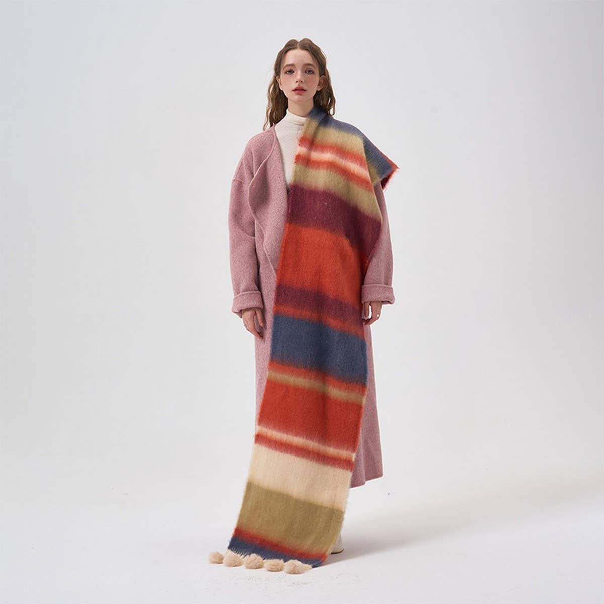 COLORBLOCK STRIPE SCARF FAUX CASHMERE WRAP_CWASC2344