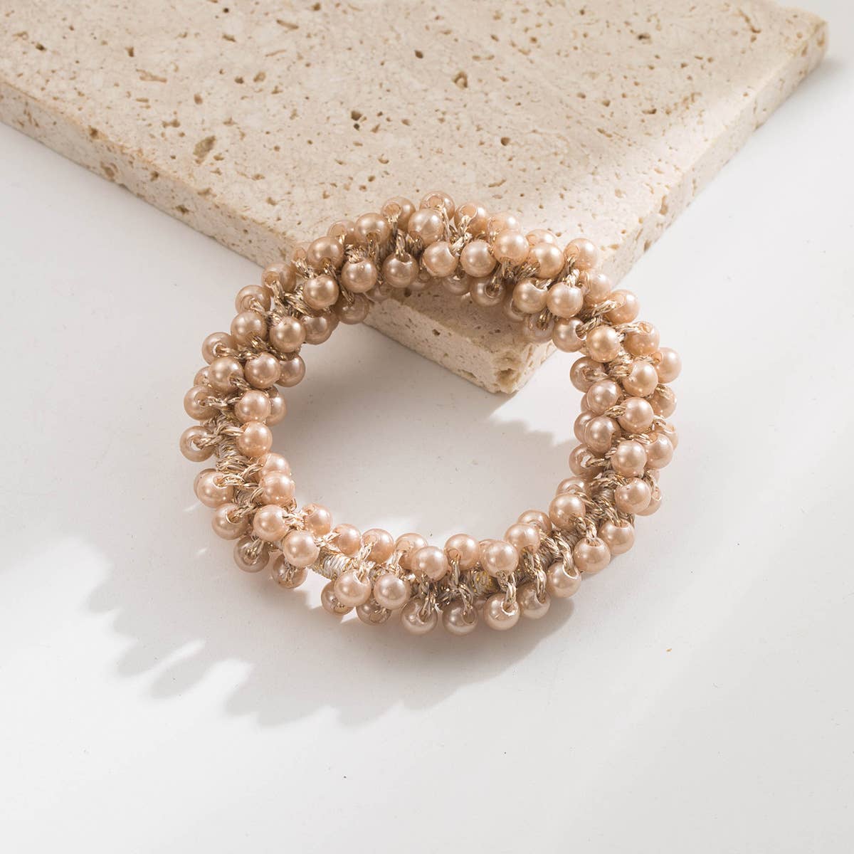 Gold Thread Pearl Elastic Hair Tie For Women_Cwaje05910