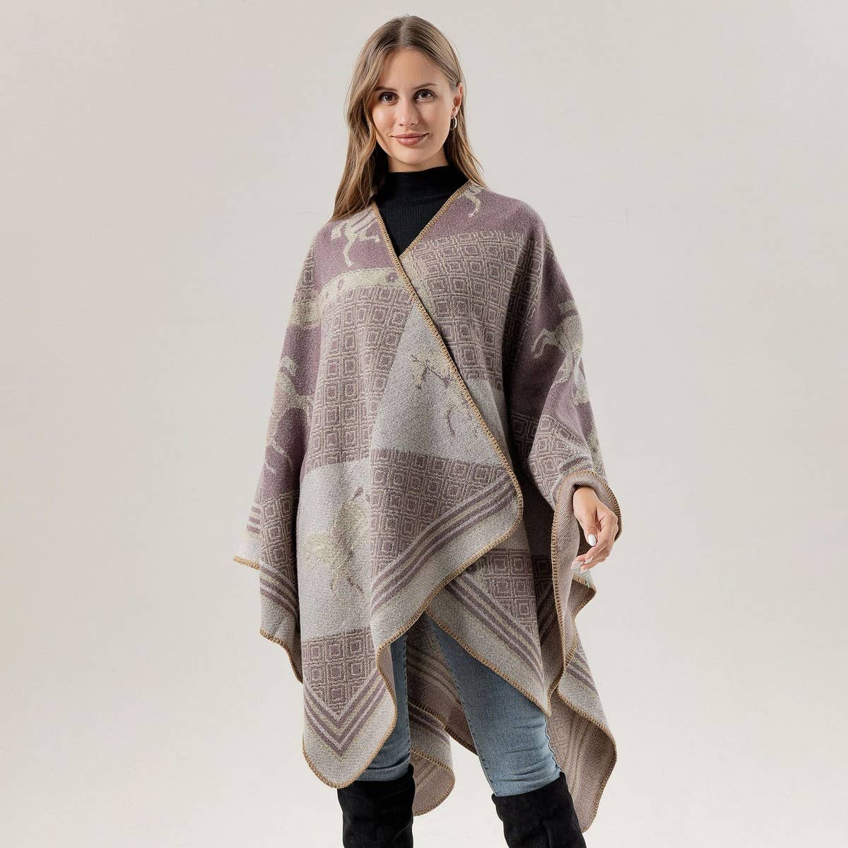 SHAWL RETRO HORSE PATTERN SCARF WARM SLIT CAPE_CWASC2230