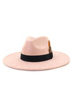 Women Warm Feather Decorative Belt Panama Hat_Cwah0676