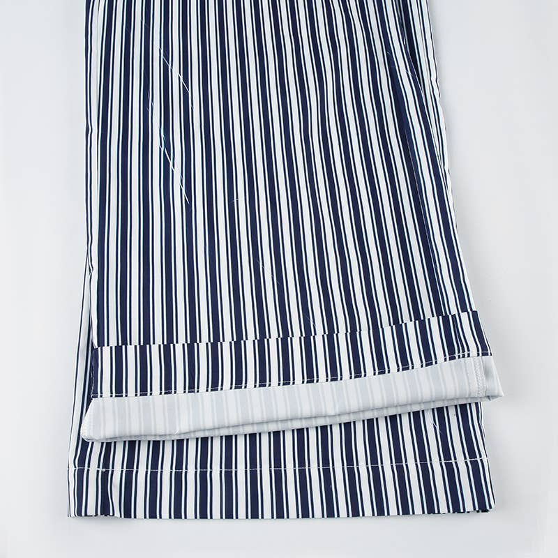 Striped Straight-Leg Wide-Leg Cargo Pants