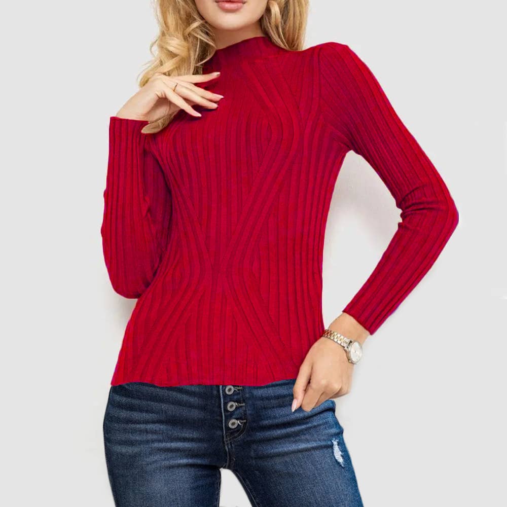 Wide-Striped Solid-Color Long-Sleeved Top