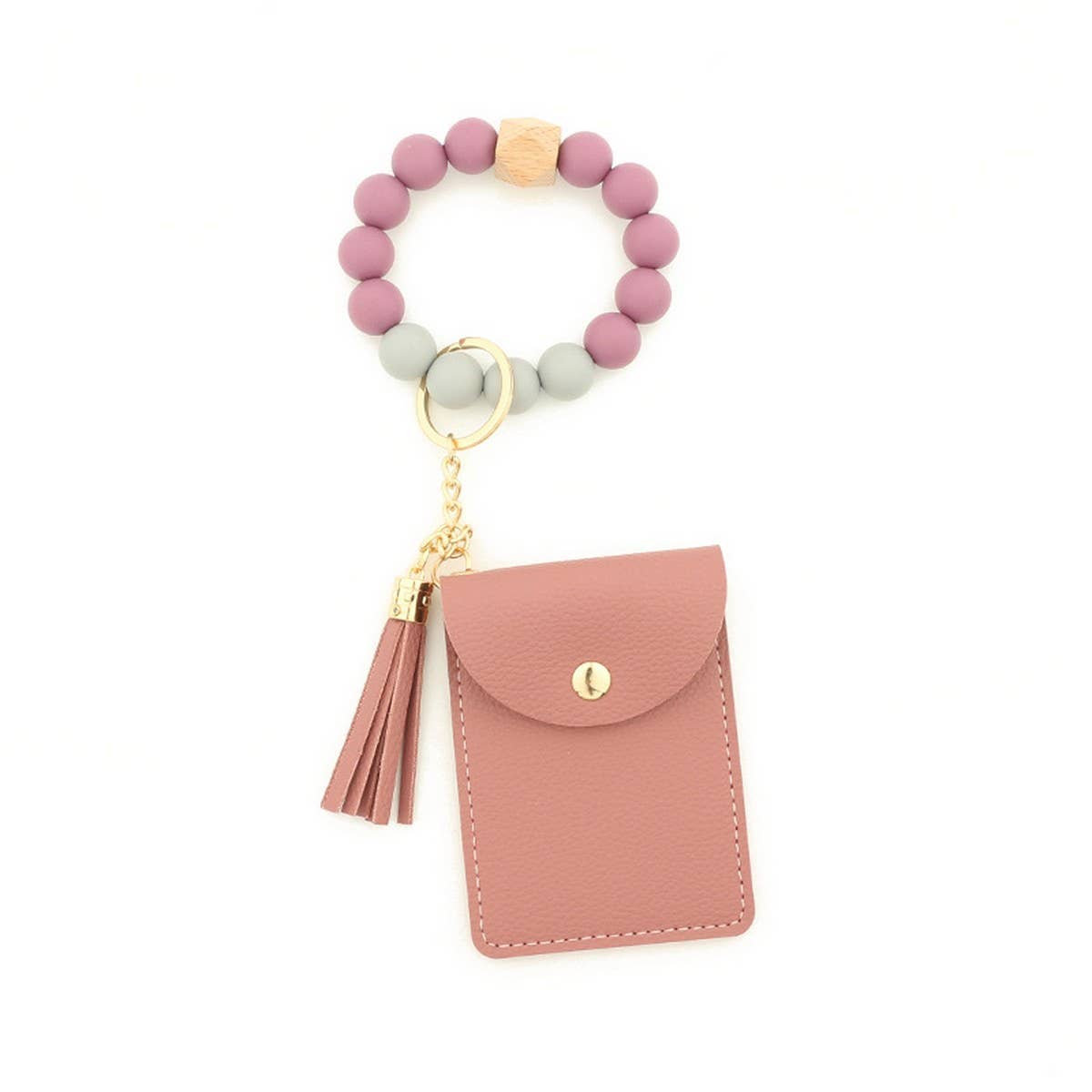 SOLID PU CARD WALLET WITH TASSEL BEAD STRAP_CWAB4967