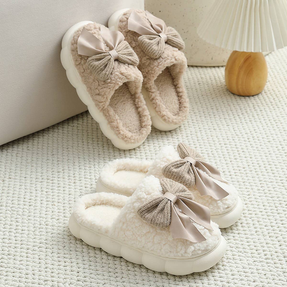 Women Bowknot Comfort Warm Indoor Slippers_Cwshs0296